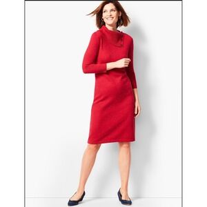 Red Sparkle Knit Dress Button Detail‎ Asymmetric Neckline